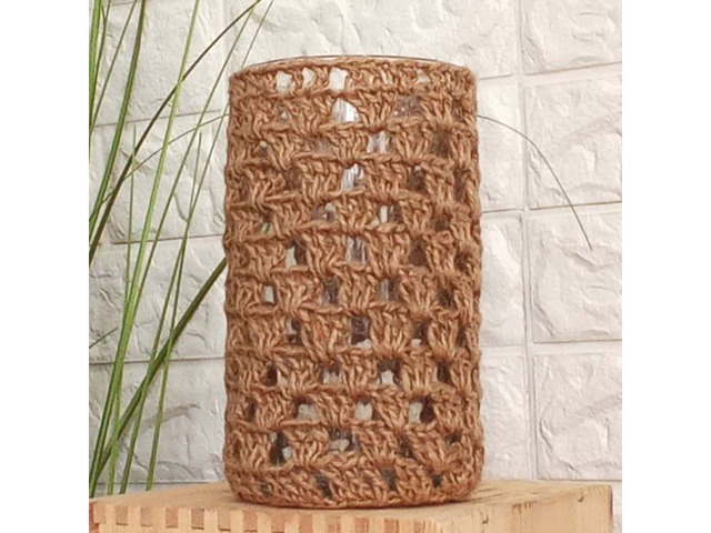 Оригінальна ваза в стилі бохо скляна основа з джутовим декором висота 20 см