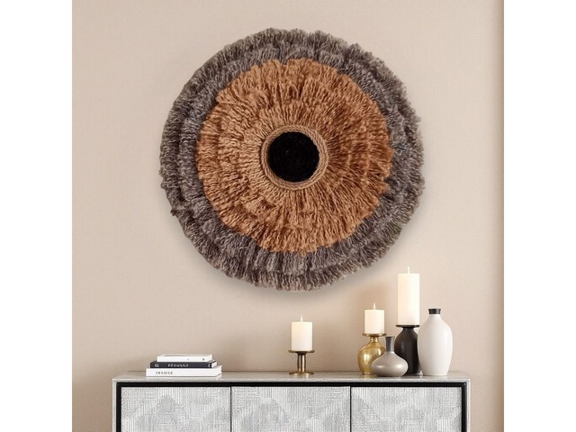 Панно настінне бохо ручної роботи. Круглий декор з джуту 50 см