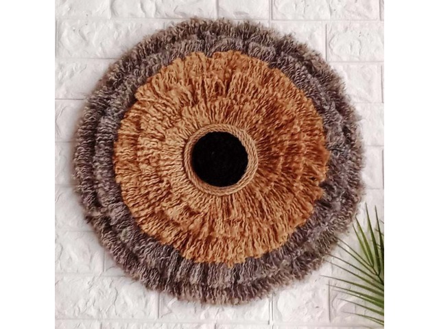 Панно настінне бохо ручної роботи. Круглий декор з джуту 50 см