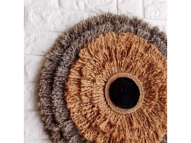 Панно настінне бохо ручної роботи. Круглий декор з джуту 50 см