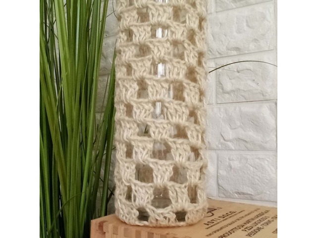 Оригінальна бохо-ваза зі скла, декорована джутовим шпагатом, 35 см