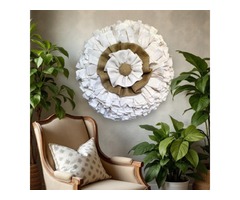 Великий настінний вінок з білої мішковини у стилі рустик кантрі, діаметр 70 см
