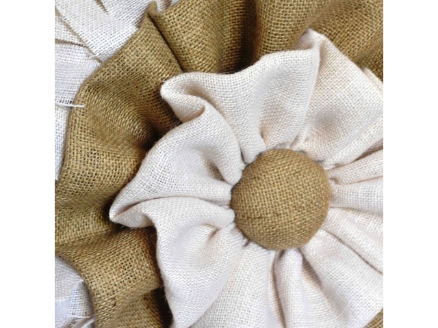 Великий настінний вінок з білої мішковини у стилі рустик кантрі, діаметр 70 см