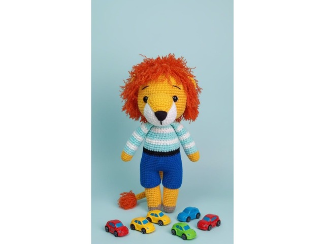 Лев в'язаний, м'яка іграшка, ручна робота