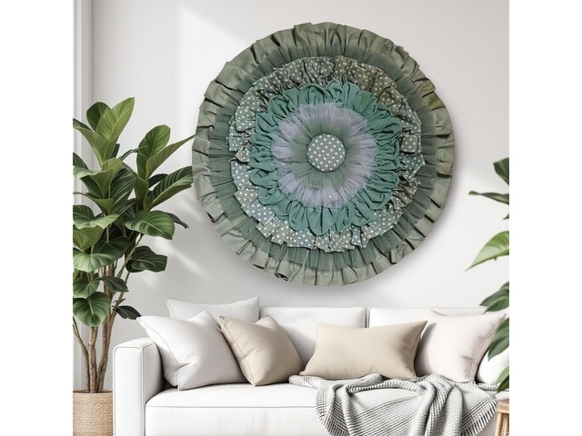 Круглий настінний декор у кольорі шалфей, діаметр 60 см
