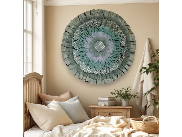 Круглий настінний декор у кольорі шалфей, діаметр 60 см