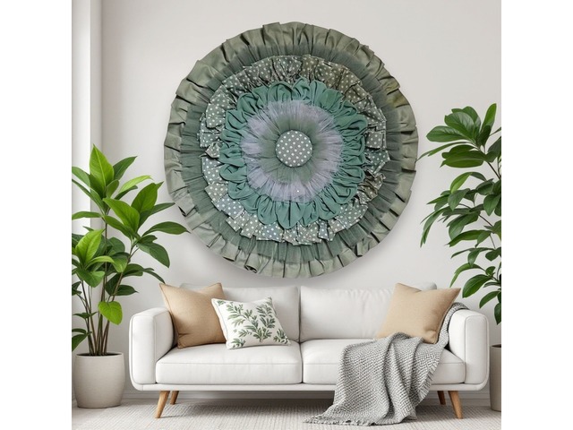 Круглий настінний декор у кольорі шалфей, діаметр 60 см