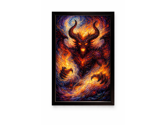 Картина Демон огня A4 | арт-принт в рамке | библейская живопись