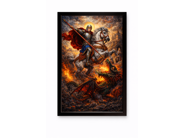 Картина Святой Георгий Победоносец A4 | арт-принт в рамке | библейская живопись