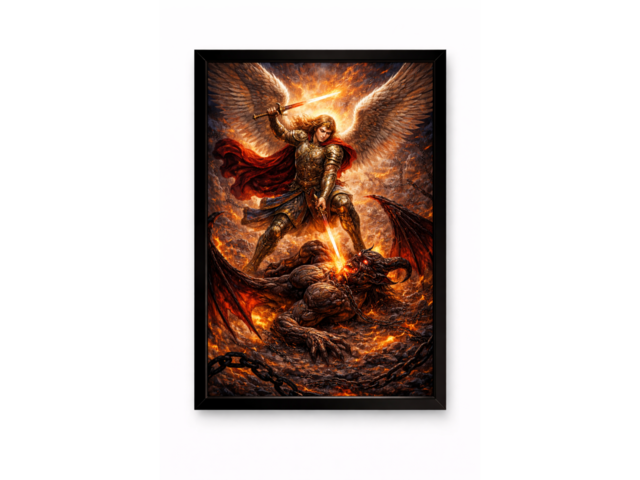 Картина Архангел Михаил — Победа над злом A4 | арт-принт в рамке | библейская живопись