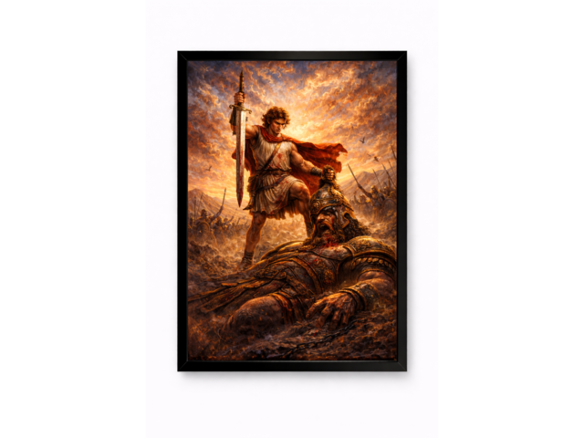 Картина Давид и Голиаф — Победа веры A4 | арт-принт в рамке | библейская живопись