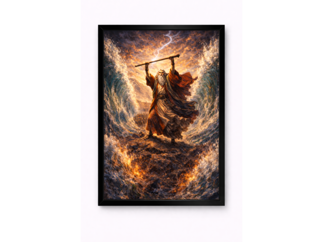 Картина Моисей и Чудо Красного моря A4 | арт-принт в рамке | библейская живопись