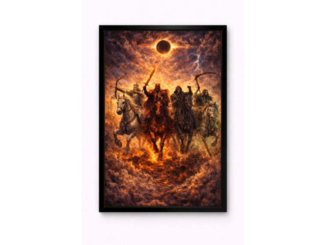 Картина Четыре всадника Апокалипсиса A4 | арт-принт в рамке | библейская живопись