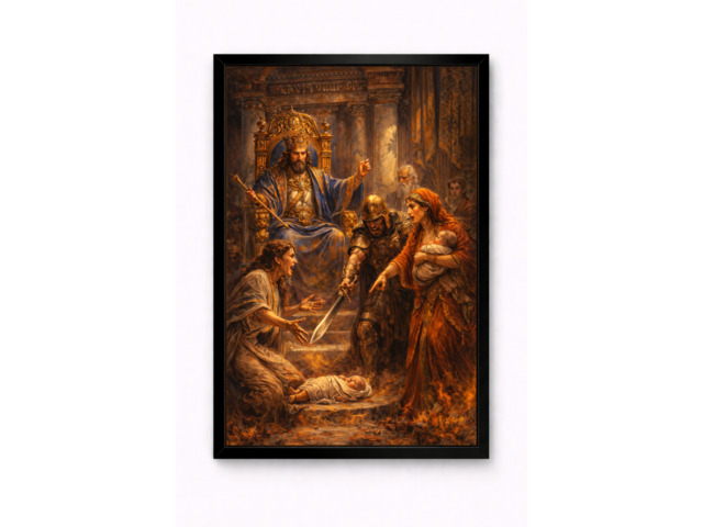 Картина Суд царя Соломона A4 | арт-принт в рамке | библейская живопись