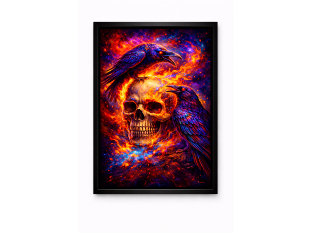 Картина Череп и вороны A4 | арт-принт в рамке