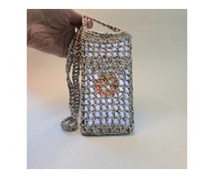 Вязана сумочка-тоут для телефону через плече, меланжева, ручна робота