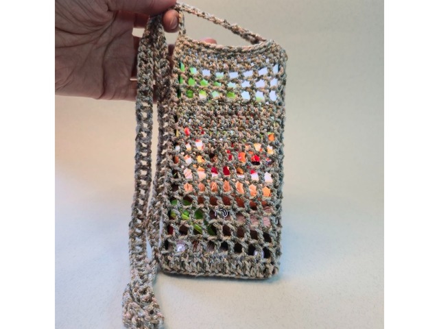 Вязана сумочка-тоут для телефону через плече, меланжева, ручна робота