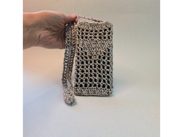 Вязана сумочка-тоут для телефону через плече, меланжева, ручна робота