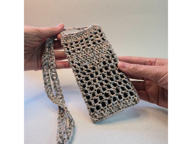 Вязана сумочка-тоут для телефону через плече, меланжева, ручна робота