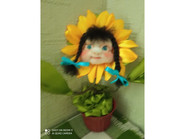 Интерьерная кукла Цветок в горшочке ручная работа Чулочная Техника к 8 марта на подарок