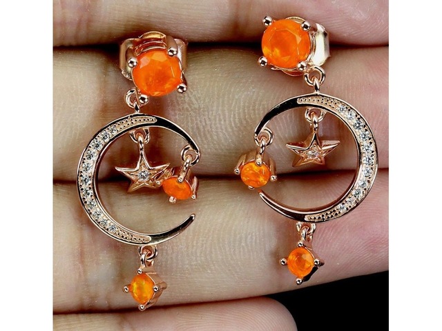 Серьги с натуральными оранжевыми Опалами