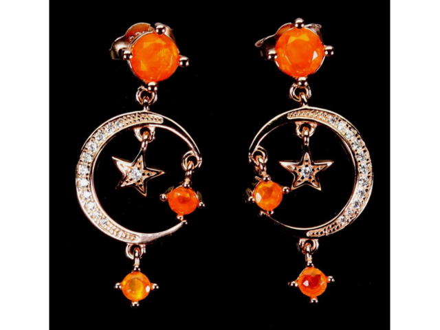 Серьги с натуральными оранжевыми Опалами