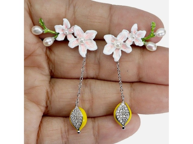 Сережки з емаллю та перламутром