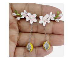 Сережки з емаллю та перламутром