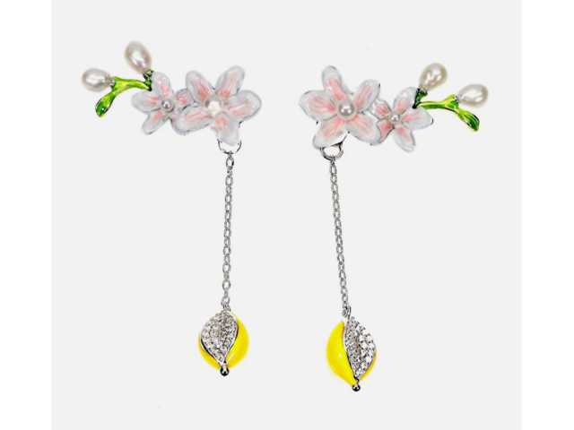 Сережки з емаллю та перламутром