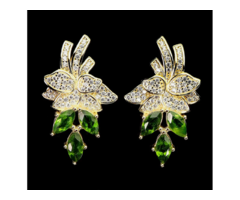 Сережки з натуральними Хром Діопсидами