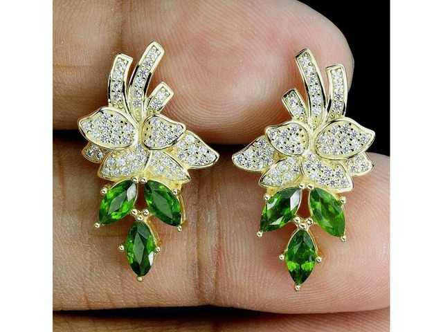 Сережки з натуральними Хром Діопсидами