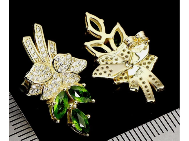 Сережки з натуральними Хром Діопсидами