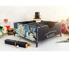 Настольный органайзер «Fresh Flower Market» • Декупаж • Чёрный с пионами