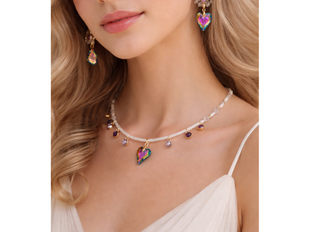 Ніжний комплект прикрас з перламутром та скляними підвісками