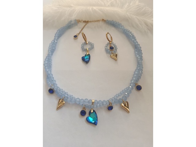 Ніжно блакитний комплект прикрас з сережками та кол'є