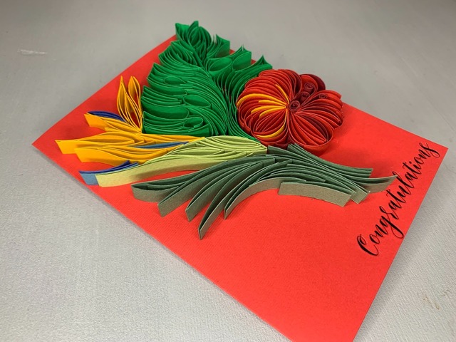 Квілінг листівка “Tropical Congratulations” з об’ємними квітами ручної роботи