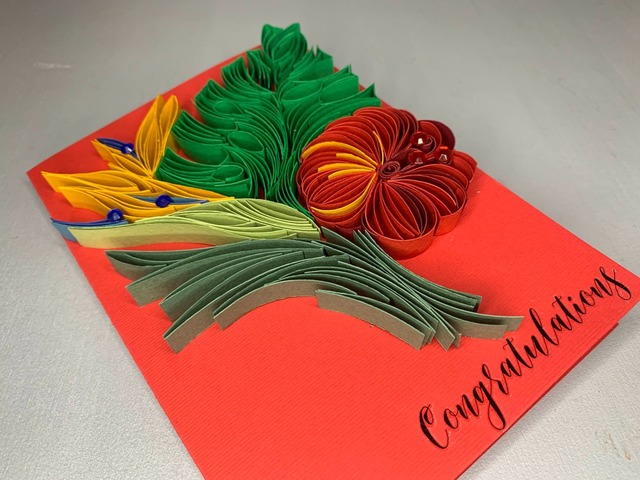 Квілінг листівка “Tropical Congratulations” з об’ємними квітами ручної роботи