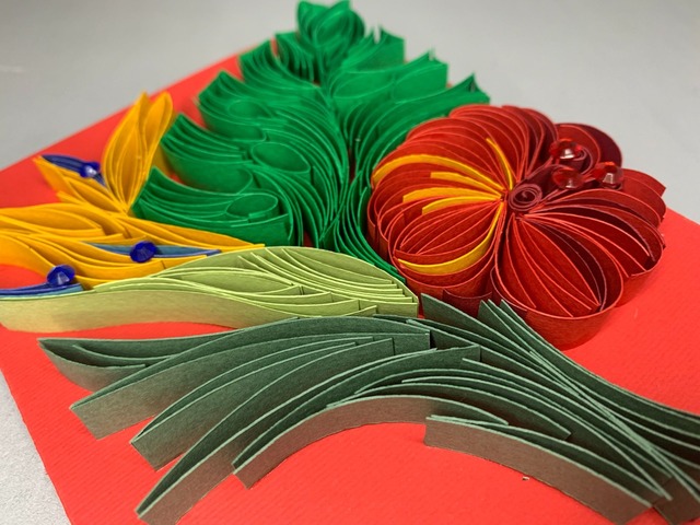 Квілінг листівка “Tropical Congratulations” з об’ємними квітами ручної роботи