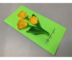 Квілінг листівка “Від щирого серця” з жовтими тюльпанами ручної роботи