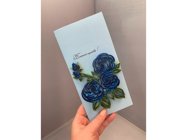 Квілінг листівка "Весняні квіти" з об’ємними квітами ручної роботи