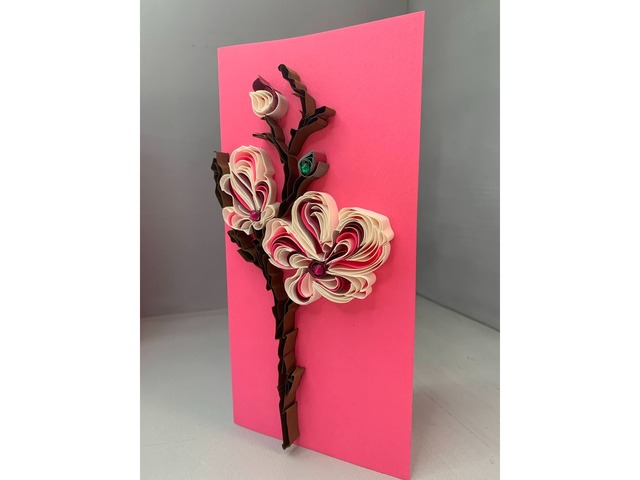 Квілінг листівка "Весняні квіти" з об’ємними квітами ручної роботи