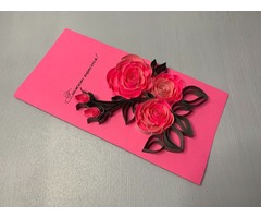 Квілінг листівка “Бажаю щастя!” з об’ємними трояндами ручної роботи