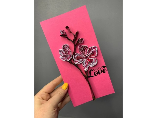 Квілінг листівка “With Love” з об’ємною квіткою ручної роботи