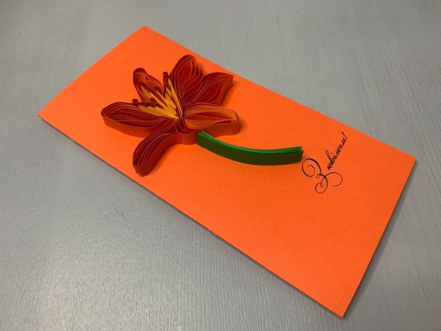 Квілінг листівка “З ювілеєм!” з об’ємною лілією ручної роботи