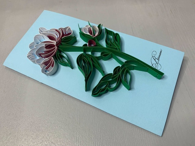 Квілінг листівка “Вітаю!” з об’ємною квіткою ручної роботи