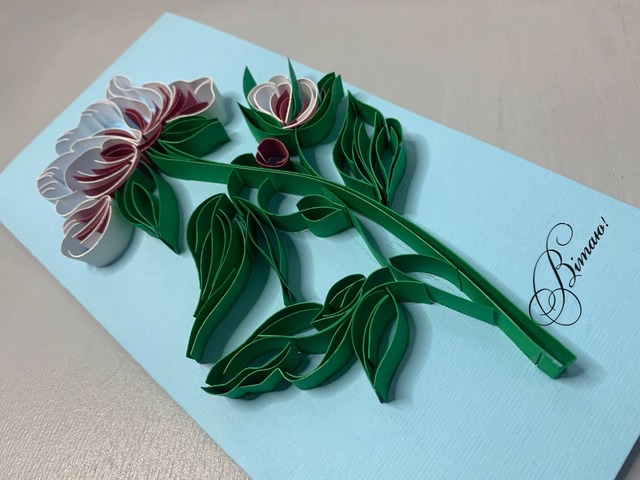 Квілінг листівка “Вітаю!” з об’ємною квіткою ручної роботи