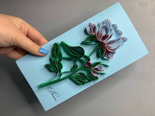 Квілінг листівка “Вітаю!” з об’ємною квіткою ручної роботи