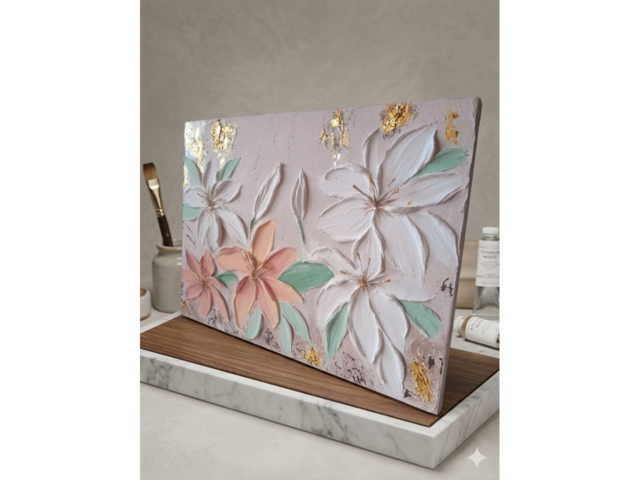 Інтер'єрна текстурна картина, "Лілії розквітають із каменю"