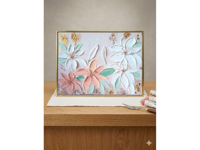 Інтер'єрна текстурна картина, "Лілії розквітають із каменю"