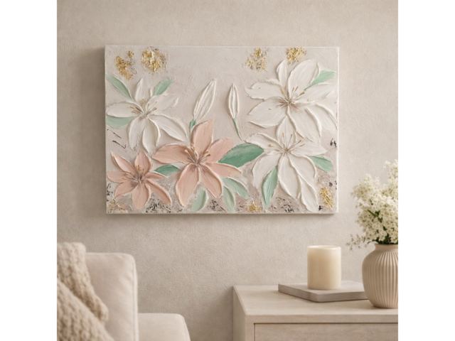 Інтер'єрна текстурна картина, "Лілії розквітають із каменю"